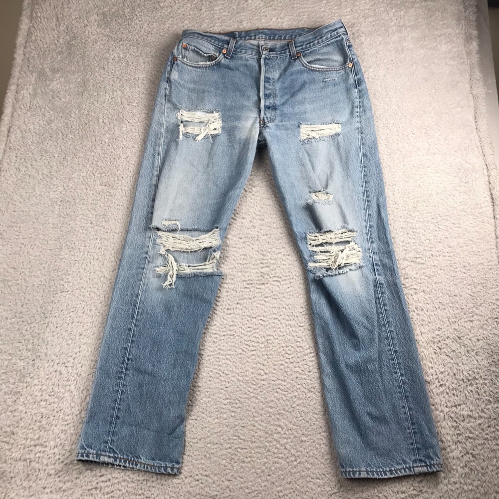 Vtg 90s Levis 501 XX Jeans Mens 36 (34x31) Blue Distressed Button Fly USA Made